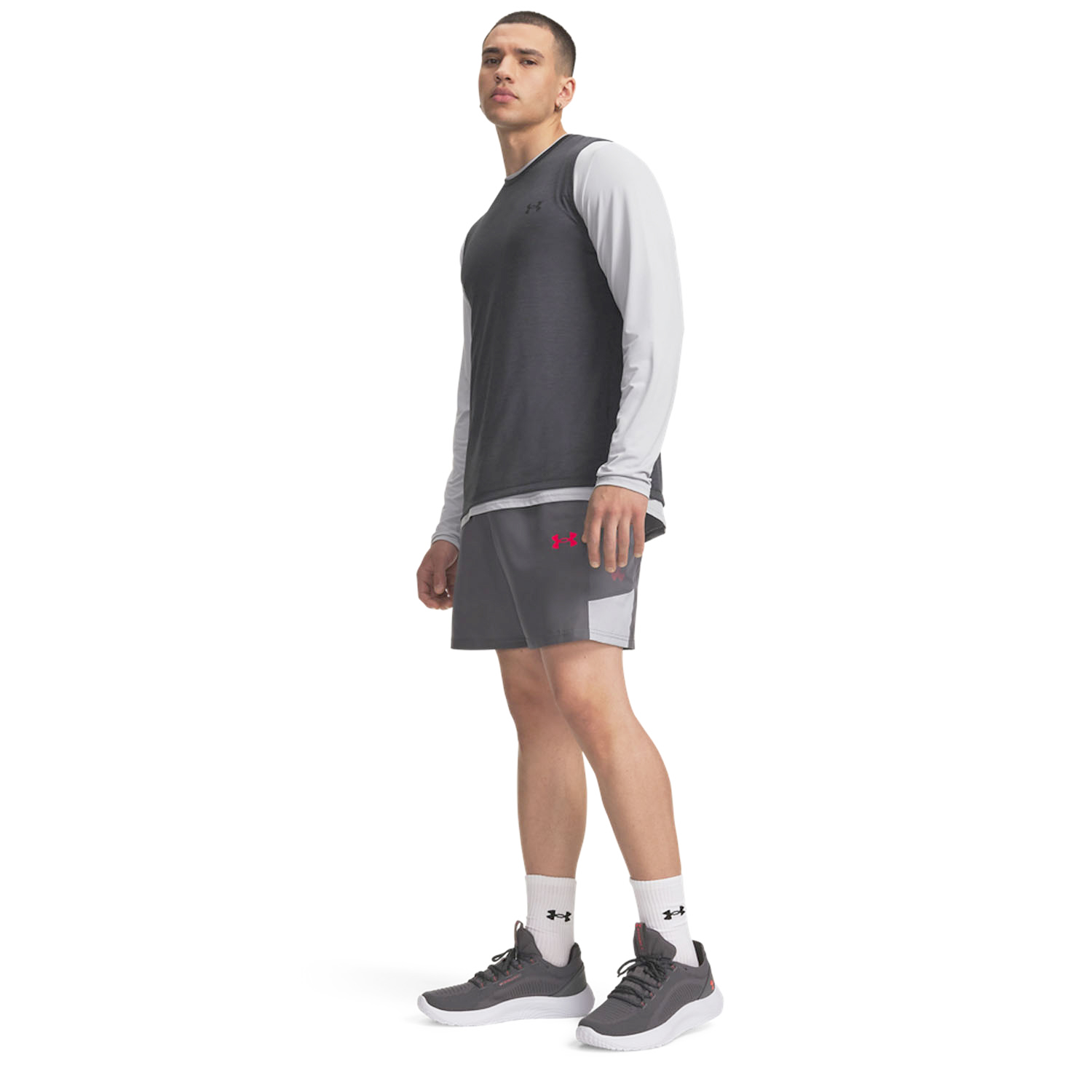 Under Armour Tech Utility Pro 7in Shorts - Castlerock/Mod Gray/Racer Red