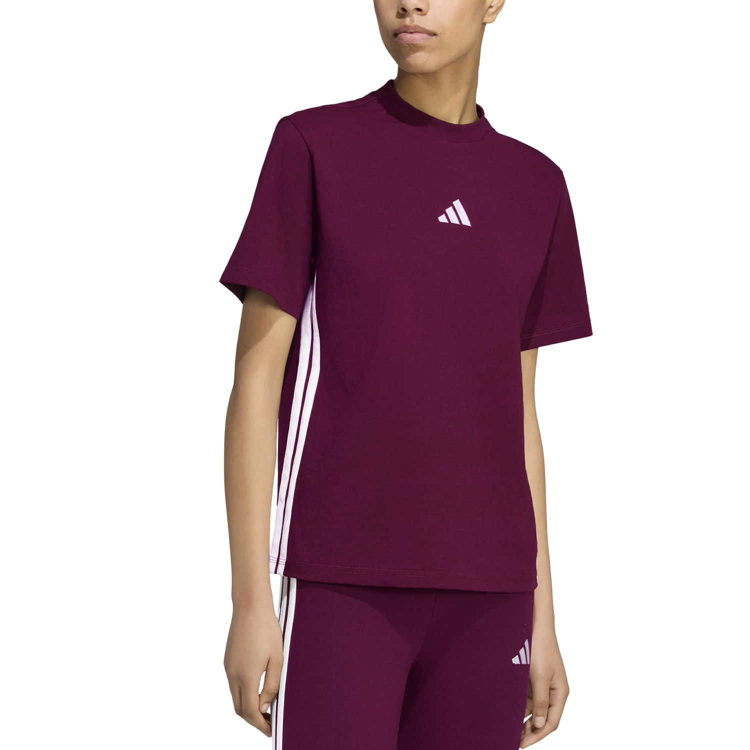 adidas Essentials Three Stripes T-Shirt - Maroon/White