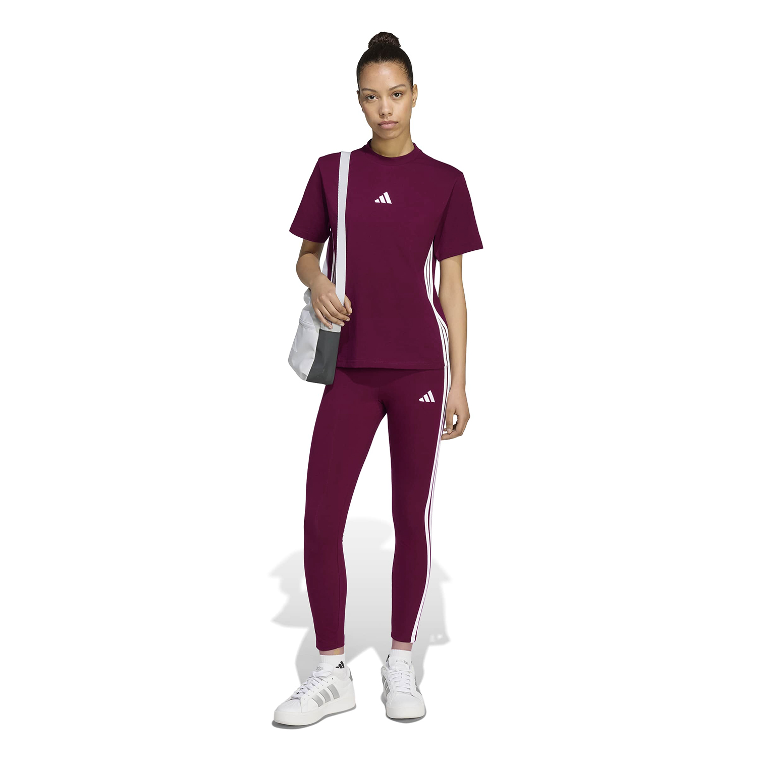 adidas Essentials Three Stripes T-Shirt - Maroon/White