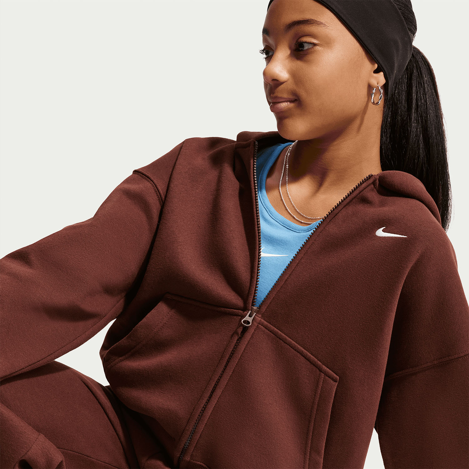 Nike Studio Fleece Hoodie Girl - Mystic Dates/White