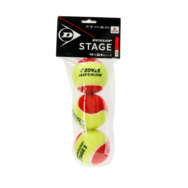 Dunlop Tennis Balls Dunlop Stage 3 Red  Pack of 3 Balls 601340
