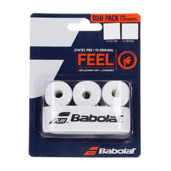 Replacement Grip Babolat Duo Pack Syntec Pro x 1 + VS Original  x 3  White 670068101