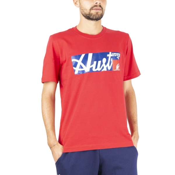 Men's Tennis Shirts Australian All Logo Print TShirt  Tango Red SWUTS0003930