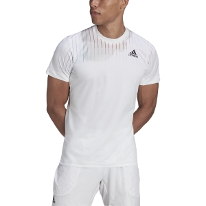 Men's Tennis Shirts adidas Melbourne Freelift TShirt  White/Black/Legacy Burgundy HA3344
