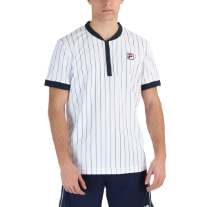 Men's Tennis Shirts Fila Stripes Button TShirt  White/Peacoat Blue FRM212211010