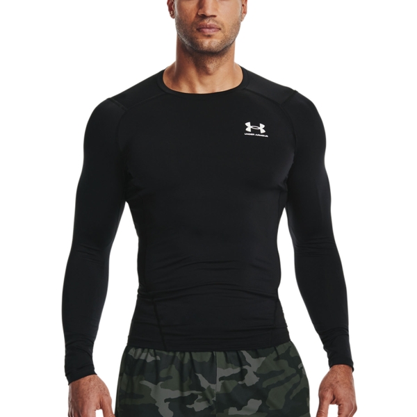 Men's Tennis Shirts and Hoodies Under Armour HeatGear Compression Shirt  Black/White 13615240001