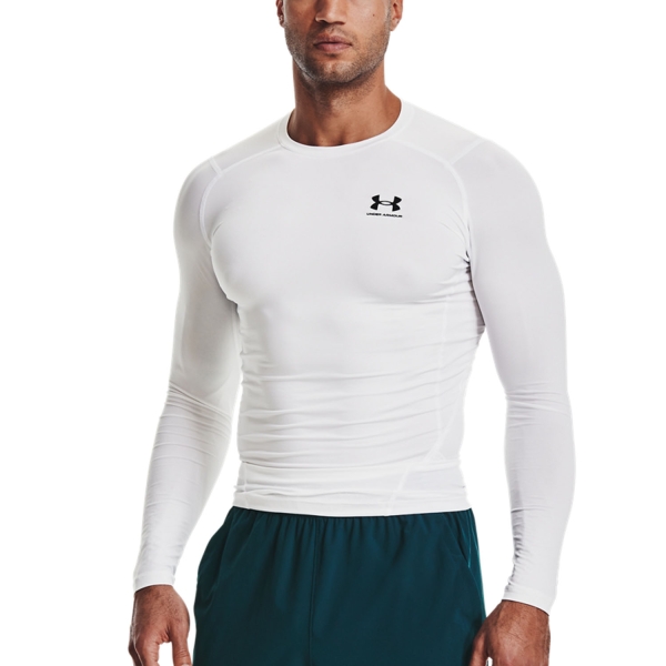 Men's Tennis Shirts and Hoodies Under Armour HeatGear Compression Shirt  White/Black 13615240100