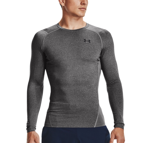Men's Tennis Shirts and Hoodies Under Armour HeatGear Compression Shirt  Carbon Heather/Black 13615240090