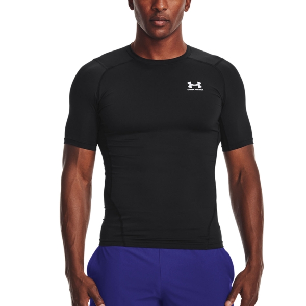 Men's Tennis Shirts Under Armour HeatGear Compression TShirt  Black/White 13615180001