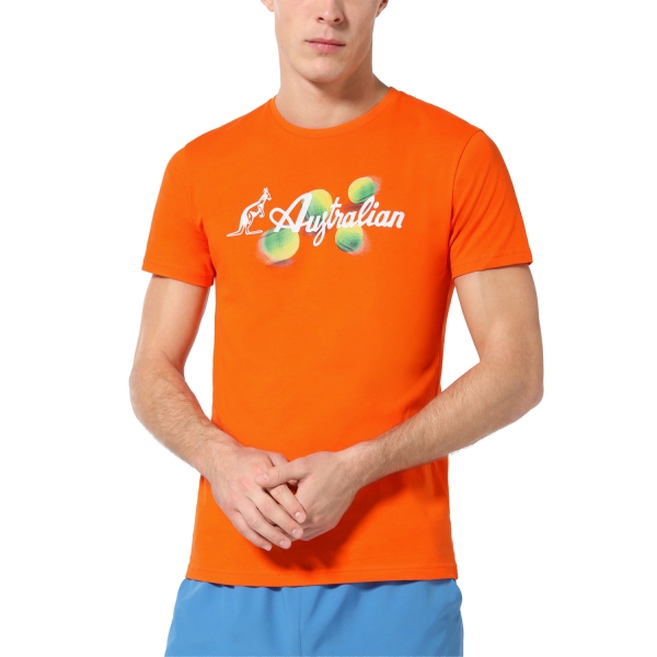 Maglietta Tennis Uomo Australian Australian Balls Camiseta  Arancio Acceso  Arancio Acceso TEUTS0054155