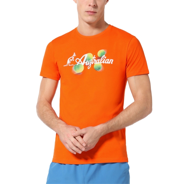 Maglietta Tennis Uomo Australian Australian Balls TShirt  Arancio Acceso  Arancio Acceso TEUTS0054155