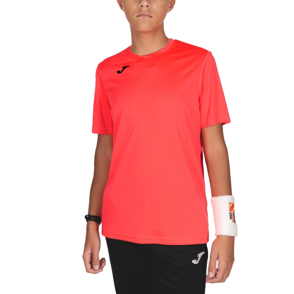 Tennis Polo and Shirts Boy Joma Combi TShirt Boy  Fluo Coral/Black 100052.040