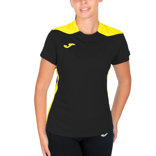 Camisetas y Polos de Tenis Mujer Joma Championship VI Logo Camiseta  Black/Yellow 901265.109
