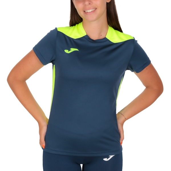 Camisetas y Polos de Tenis Mujer Joma Championship VI Logo Camiseta  Navy/Fluor Yellow 901265.321