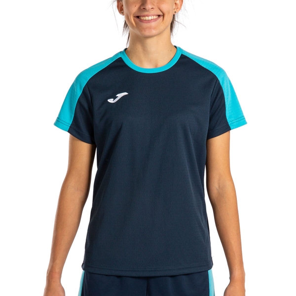 Camisetas y Polos de Tenis Mujer Joma Eco Championship Logo Camiseta  Navy/Fluor Turquoise 901690.342