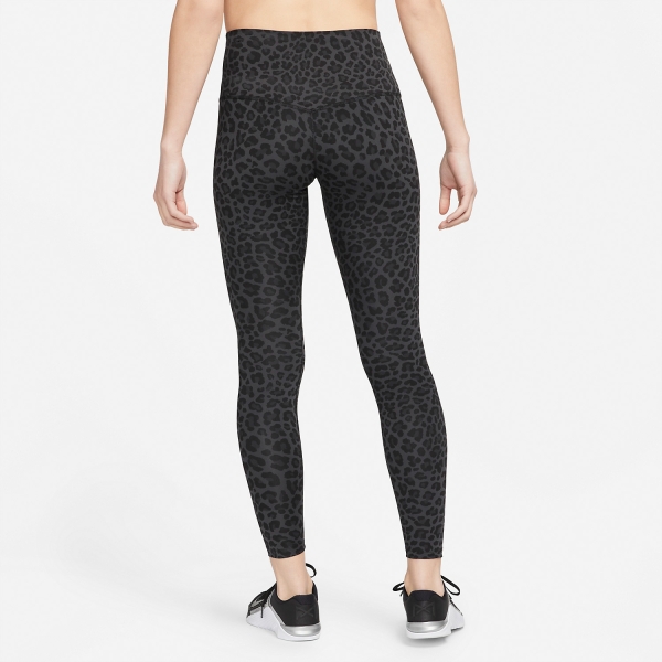 New NIKE WOMEN'S LEOPARD MID-RISE 7/8 TIGHTS - SMOKE GREY/BLACK MEDIUM SIZE