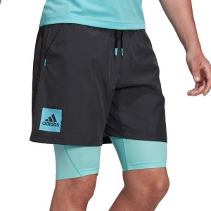 Men's Tennis Shorts adidas Paris 2in1 7in Shorts  Carbon/Pulse Aqua HG4204