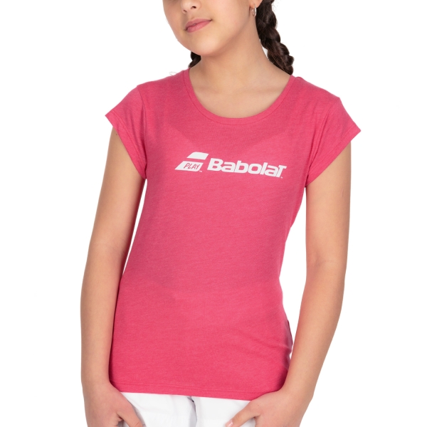 Top and Shirts Girl Babolat Exercise TShirt Girl  Red Rose Heather 4GP14415030