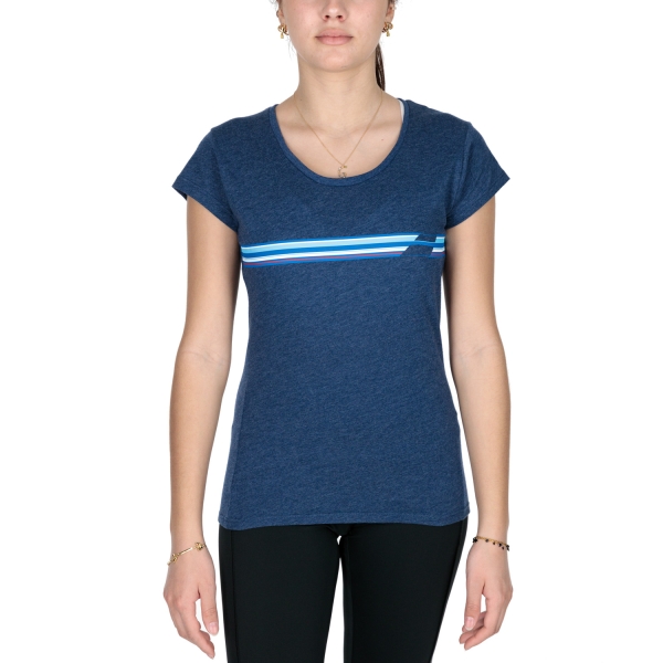 Women`s Tennis T-Shirts and Polos Babolat Exercise Stripes TShirt  Estate Blue Heather 4WS224424005
