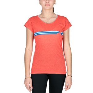 Women`s Tennis T-Shirts and Polos Babolat Exercise Stripes TShirt  Poppy Red Heather 4WS224425054