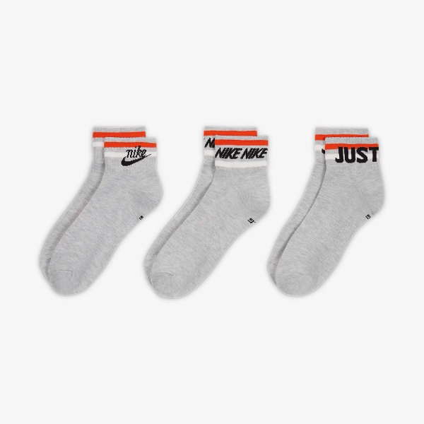 Nike Everyday Essential Swoosh x 3 Socks - Grey Heather/Black/White/Orange