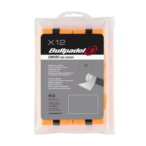 Accessori Padel Bullpadel GB1600 Comfort x 12 Overgrip  Naranja Fluor 450840529