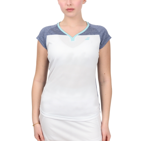 Women`s Tennis T-Shirts and Polos Babolat Play Cap TShirt  White/Blue Heather 3WTE0111079