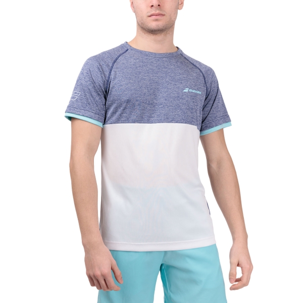 Men's Tennis Shirts Babolat Play Crew TShirt  White/Blue Heather 3MTE0111079