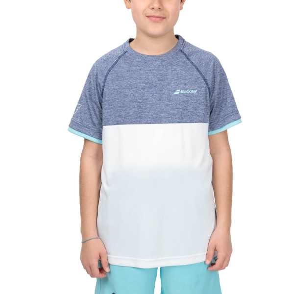 Tennis Polo and Shirts Boy Babolat Play Crew TShirt Boy  White/Blue Heather 3BTE0111079