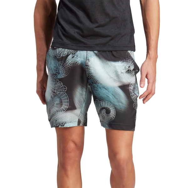 Pantalones Cortos Tenis Hombre adidas Printed Pro 7in Shorts  Black/Semi Flash Aqua/Dash Grey HZ3261