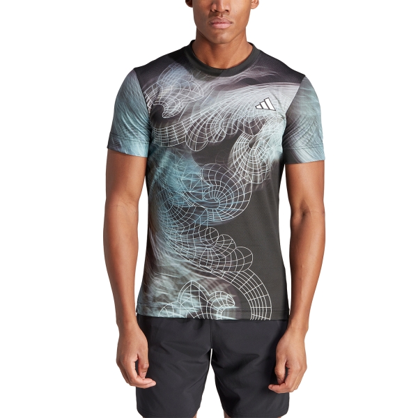 Maglietta Tennis Uomo adidas adidas Printed Pro TShirt  Black/Semi Flash Aqua/Dash Grey  Black/Semi Flash Aqua/Dash Grey IK7109