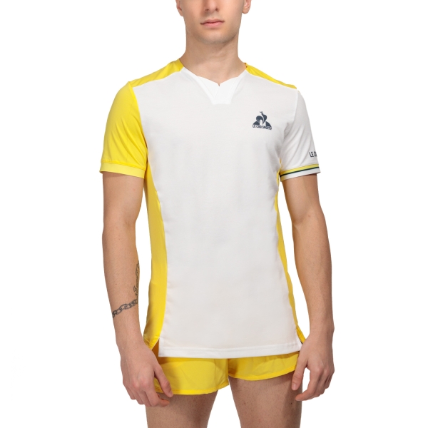 Men's Tennis Shirts Le Coq Sportif Roland Garros Pro TShirt  New Optical White/Jaune Champion 2320691
