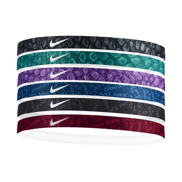 Tennis Headbands Nike Printed x 6 Mini Hairbands  Black/Geode Teal/White N.000.2545.031.OS