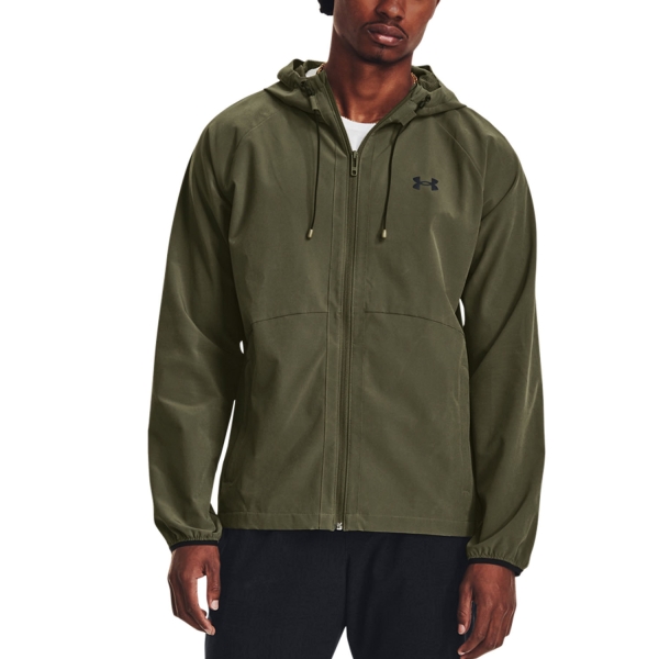 Men's Tennis Jackets Under Armour Stretch Woven Windbreaker Jacket  Marine Od Green/Black 13771710390