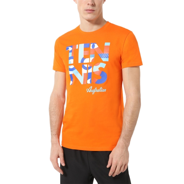 Maglietta Tennis Uomo Australian Australian Geometry Camiseta  Arancio Acceso  Arancio Acceso TEUTS0063155