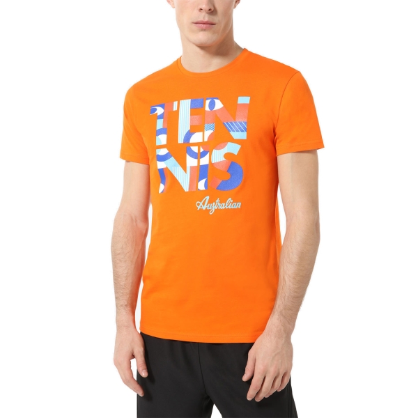 Maglietta Tennis Uomo Australian Australian Geometry TShirt  Arancio Acceso  Arancio Acceso TEUTS0063155