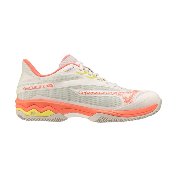 Women`s Tennis Shoes Mizuno Wave Exceed Light 2 Clay  Snow White/Fusion Coral/Sulphur Spring 61GC232155