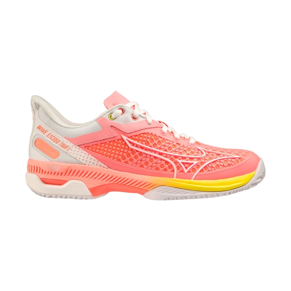 Calzado Tenis Mujer Mizuno Wave Exceed Tour 5 Clay  Candy Coral/Snow White/Neon Flame 61GC227556