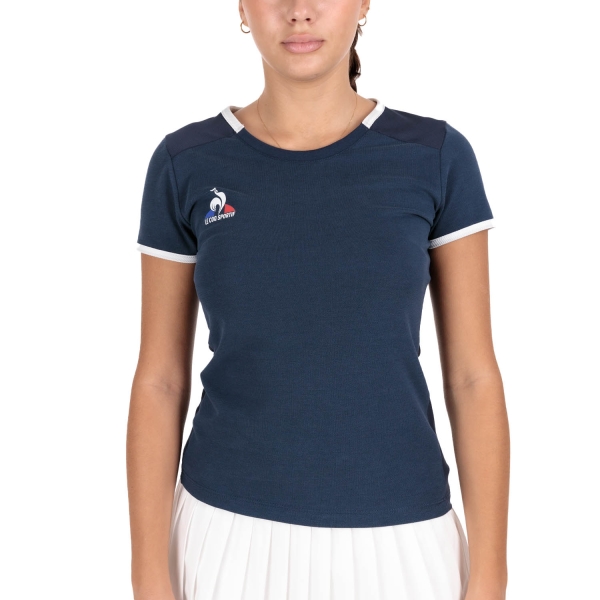 Camisetas y Polos de Tenis Mujer Le Coq Sportif Court Camiseta  Dress Blues/New Optical White 2320147