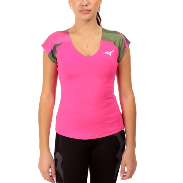 Women`s Tennis T-Shirts and Polos Mizuno Release Printed TShirt  Pink Glo 62GAA70065