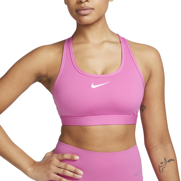 Nike Training Dance Gel Swoosh Dri-FIT non padded medium support sports bra  in pink-Red