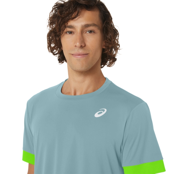 Asics Court Men s Tennis T Shirt Teal Tint Electric Lime