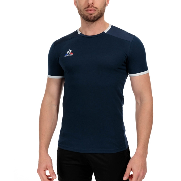 Camisetas de Tenis Hombre Le Coq Sportif Court Camiseta  Dress Blues/New Optical White 2320137