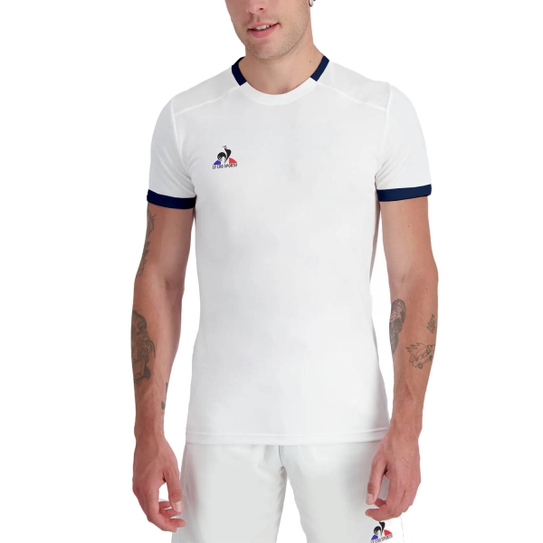 Men's Tennis Shirts Le Coq Sportif Court TShirt  New Optical White/Dress Blues 2320138