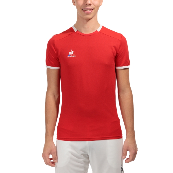 Camisetas de Tenis Hombre Le Coq Sportif Court Camiseta  Pur Rouge/New Optical White 2320139