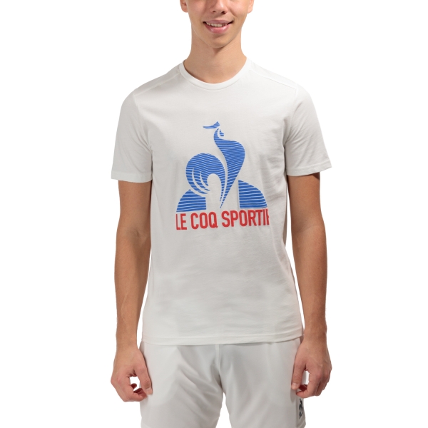 Men's Tennis Shirts Le Coq Sportif Logo TShirt  New Optical White/Rouge Elec/Bleu Elec 2410523