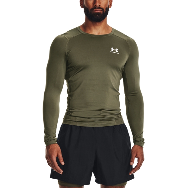 Men's Tennis Shirts and Hoodies Under Armour HeatGear Compression Shirt  Marine Od Green/White 13615240390