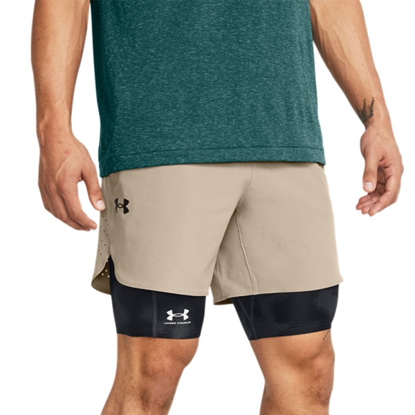 Pantaloncini Tennis Uomo Under Armour Peak Woven 6in Pantaloncini  Timberwolf Taupe/Black 13767820203