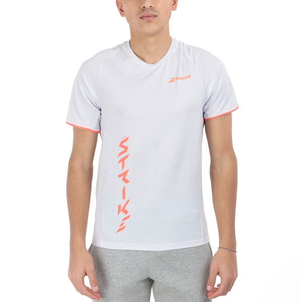 Camisetas de Tenis Hombre Babolat Strike Crew Camiseta  White/Strike Red 2MS24011Z1089