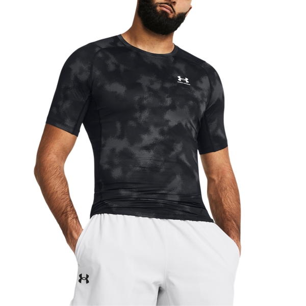 Men's Tennis Shirts Under Armour HeatGear Printed Logo TShirt  Black/White 13833210001